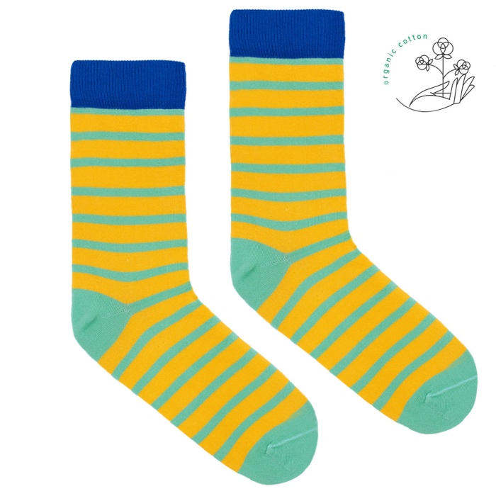 Lemon socks with pale mint stripes