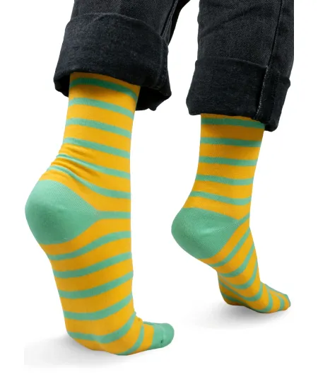 Lemon socks with pale mint stripes
