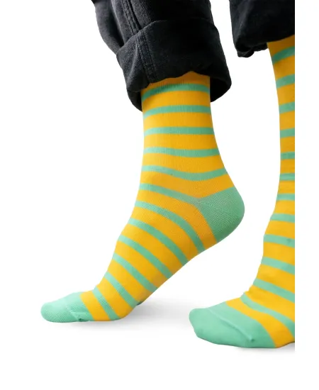 Lemon socks with pale mint stripes