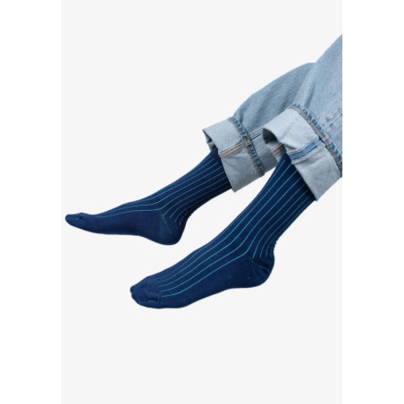 Navy blue organic cotton suit socks with light blue elastane