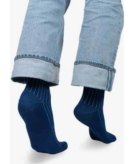 Navy blue organic cotton suit socks with light blue elastane