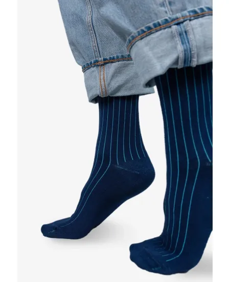 Navy blue organic cotton suit socks with light blue elastane