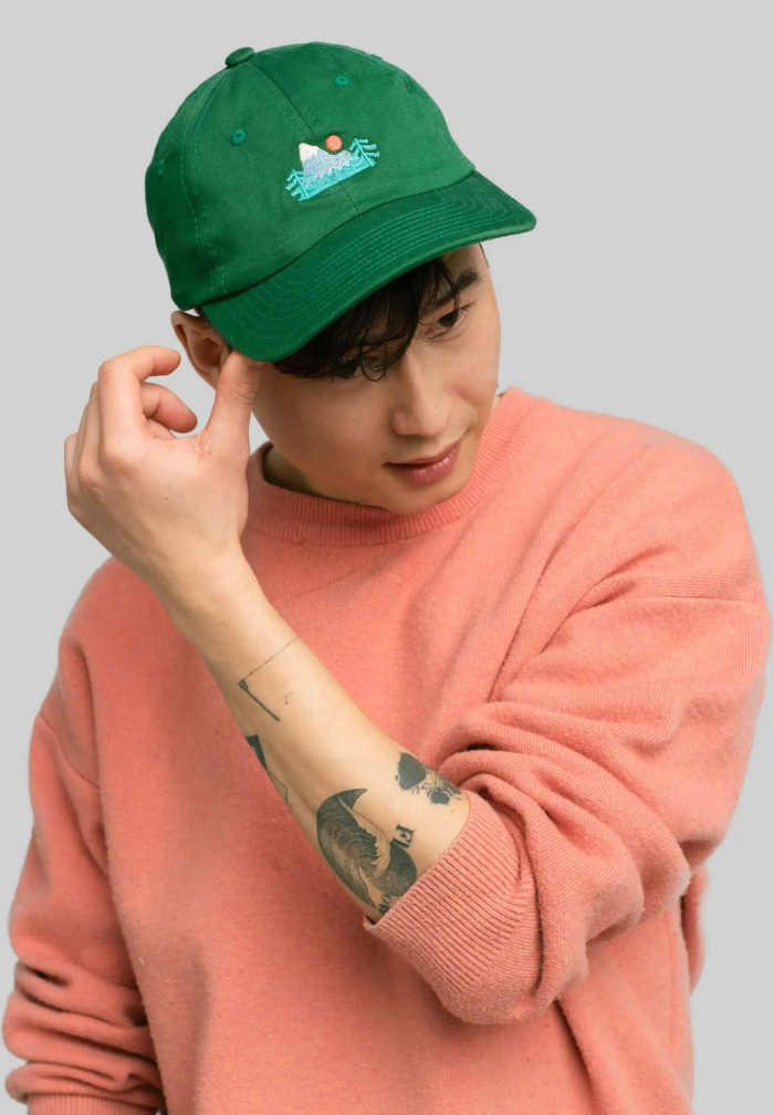 Low profile baseball cap Mountains grassy green