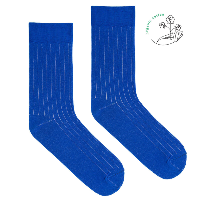Cornflower blue organic cotton suit socks with purple elastane
