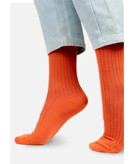 Orange organic cotton suit socks with purple elastane