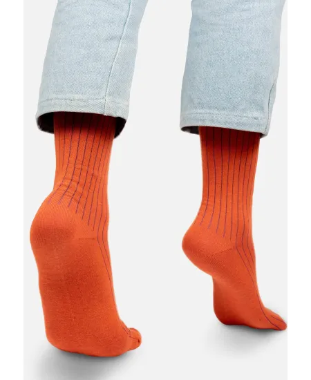 Orange organic cotton suit socks with purple elastane
