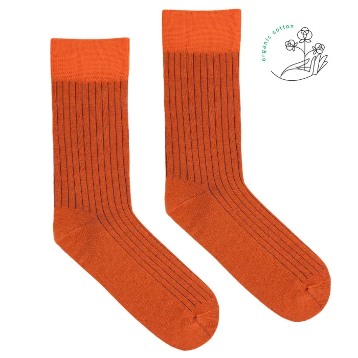 Orange organic cotton suit socks with purple elastane