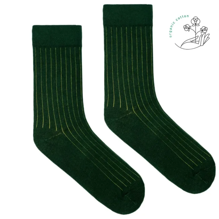 Skarpetki z bawełny organicznej zieleń butelkowa w zielony prążek