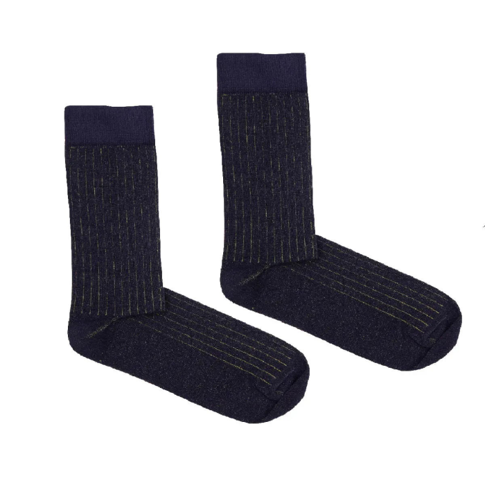 Classic navy blue suit socks with yellow elastane