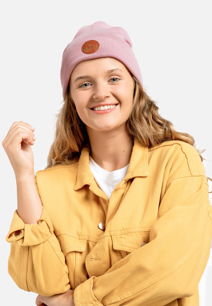 Czapka beanie z bawełny organicznej pudrowy róż