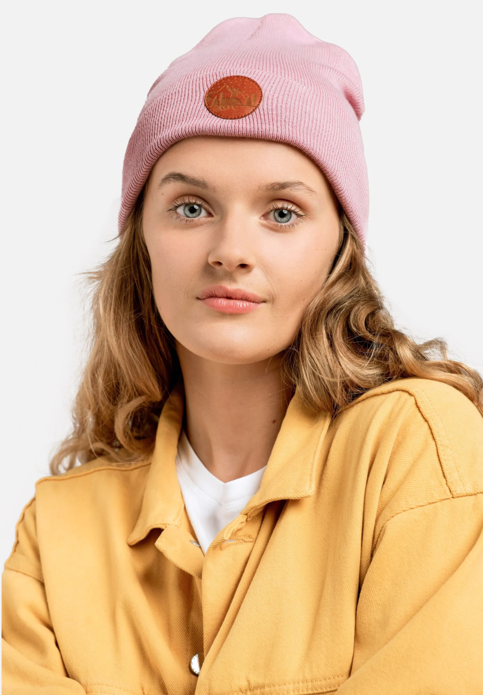Czapka beanie z bawełny organicznej pudrowy róż