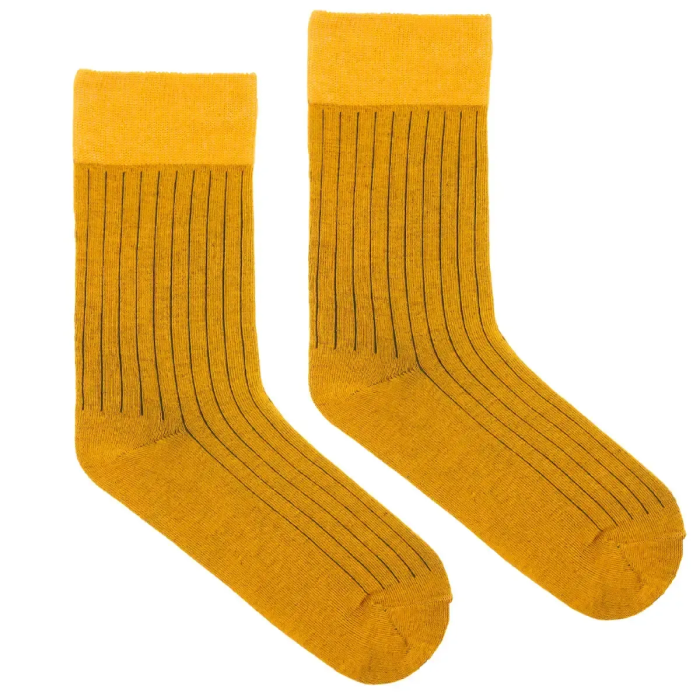 Classic Mustard yellow organic cotton suit socks with green elastane