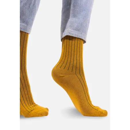 Classic Mustard yellow organic cotton suit socks with green elastane