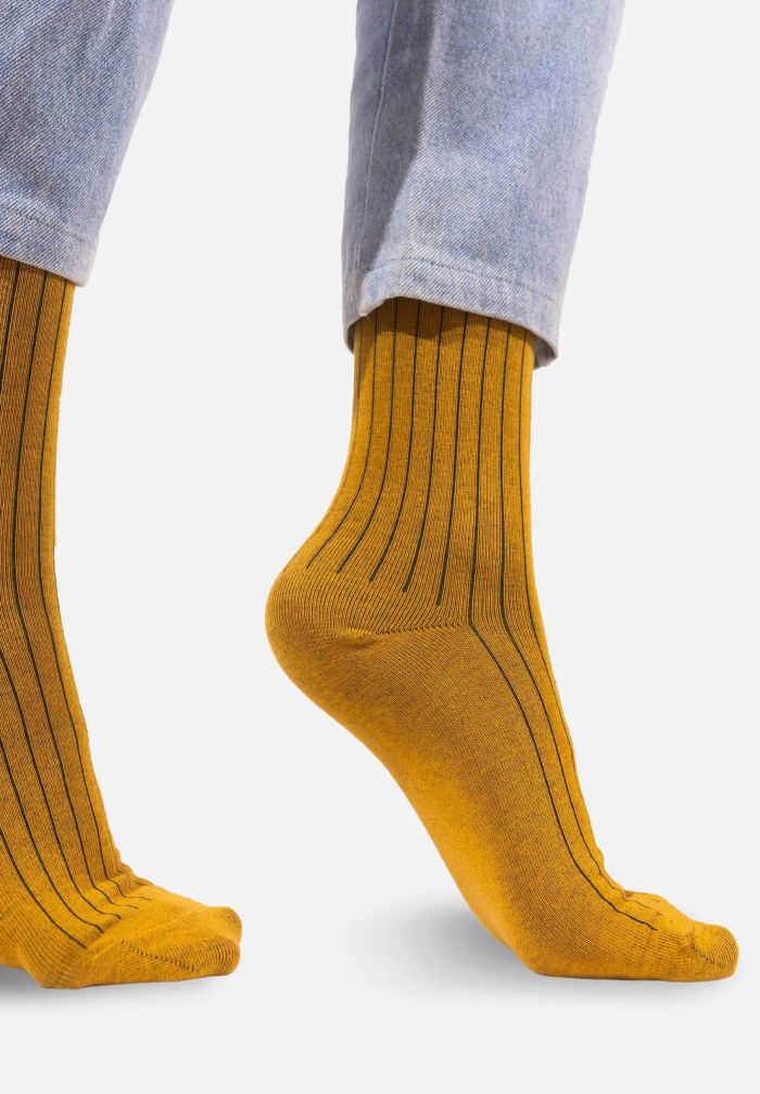 Classic Mustard yellow organic cotton suit socks with green elastane