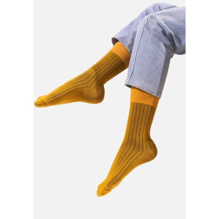 Classic Mustard yellow organic cotton suit socks with green elastane