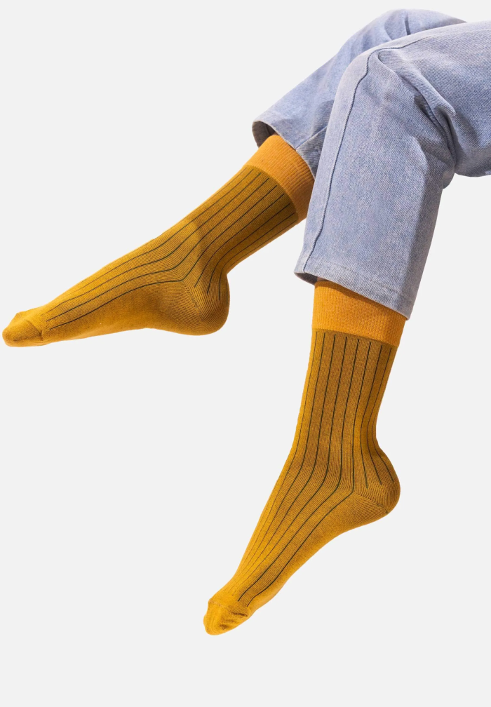 Classic Mustard yellow organic cotton suit socks with green elastane
