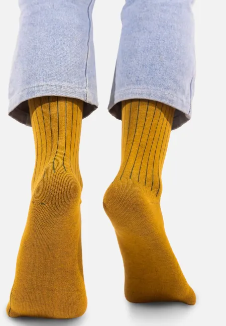 Classic Mustard yellow organic cotton suit socks with green elastane