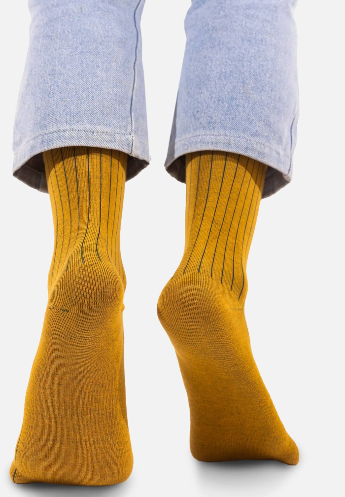 Classic Mustard yellow organic cotton suit socks with green elastane