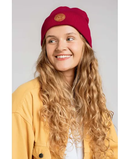 Czapka beanie z bawełny organicznej malinowa
