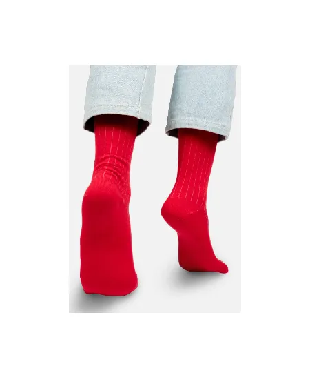 Poppy red organic cotton suit socks with pink elastane