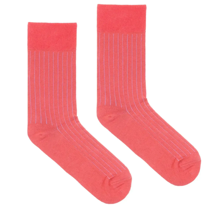 Powder pink organic cotton suit socks with navy blue elastane
