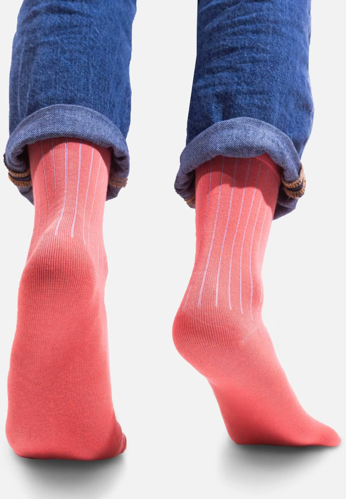 Powder pink organic cotton suit socks with navy blue elastane