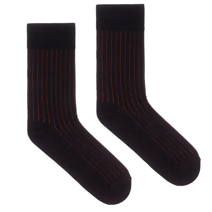 Classic black organic cotton suit socks with red elastane