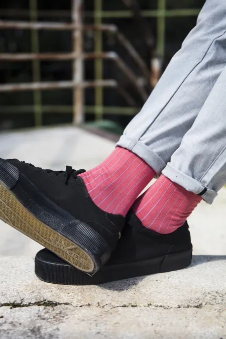 Classic pink suit socks with light blue elastane