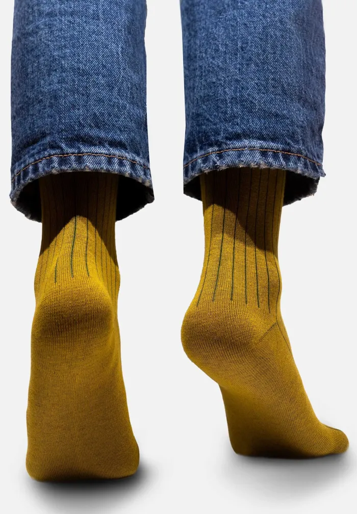 Skarpetki z bawełny organicznej khaki w beżowy prążek