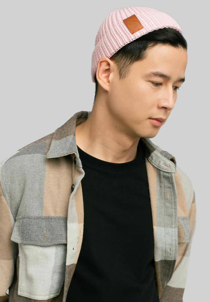 Light pink organic cotton burglar beanie