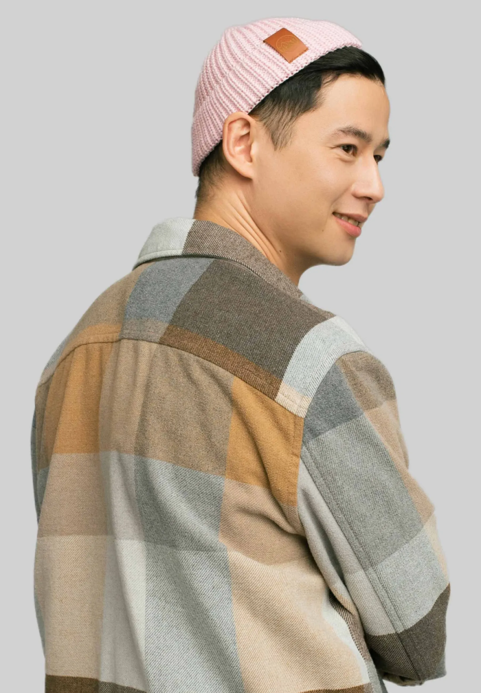 Light pink organic cotton burglar beanie