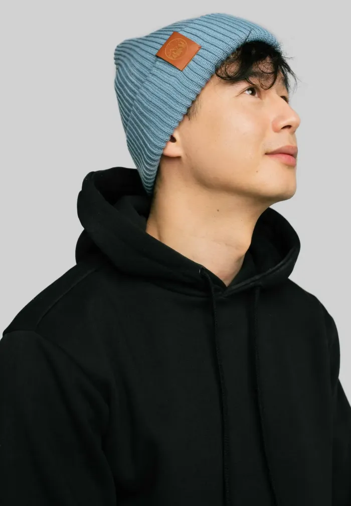 Blue-grey organic cotton winter beanie
