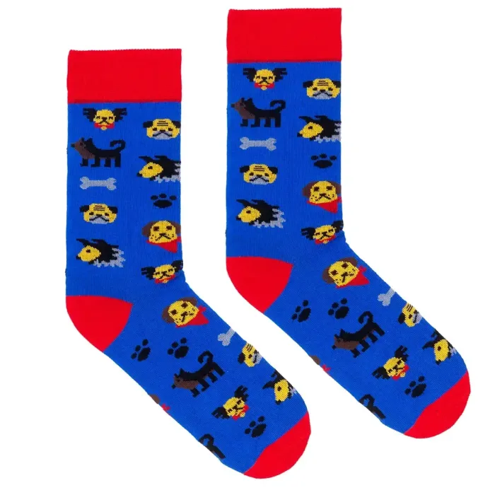 Socks organic cotton in cornflower blue with Puppies