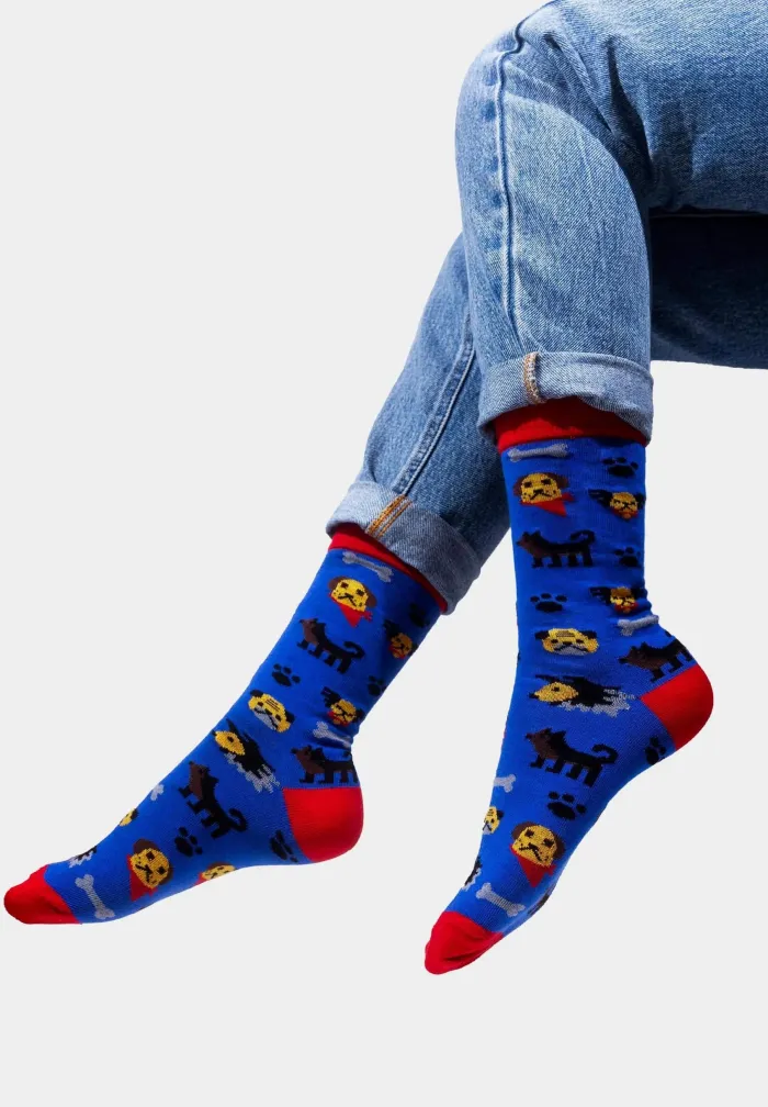Socks organic cotton in cornflower blue with Puppies