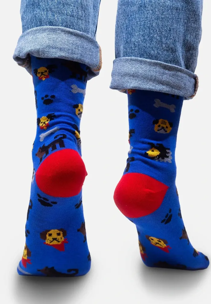 Socks organic cotton in cornflower blue with Puppies