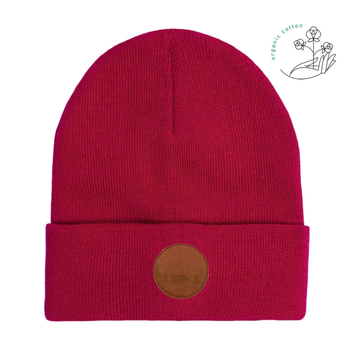 Czapka beanie z bawełny organicznej malinowa