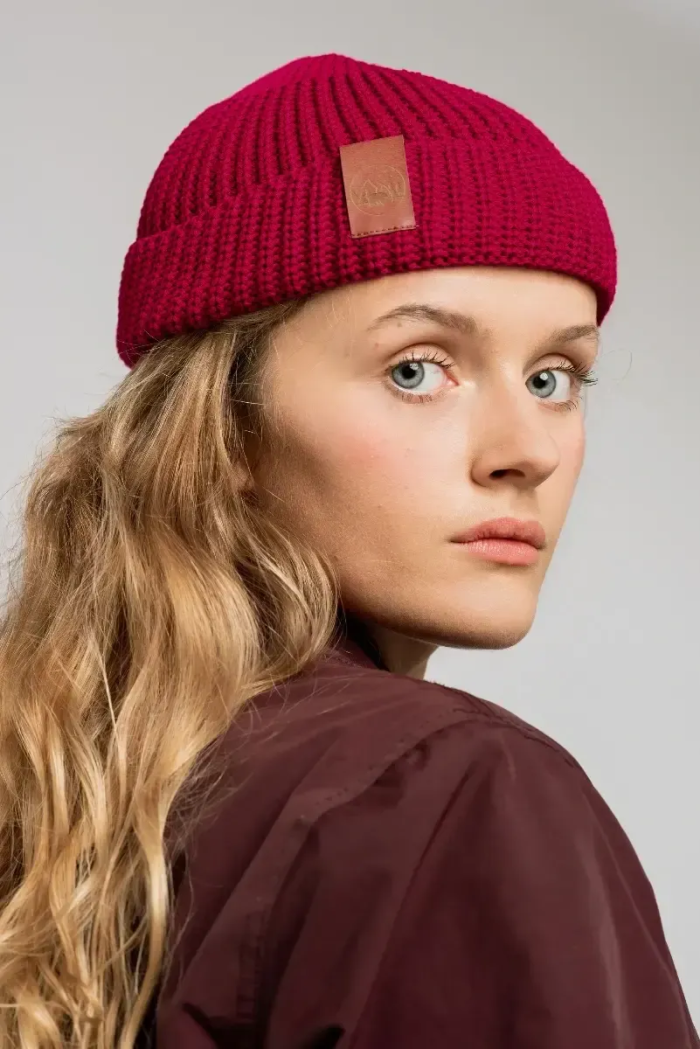 Raspberry red organic cotton burglar beanie
