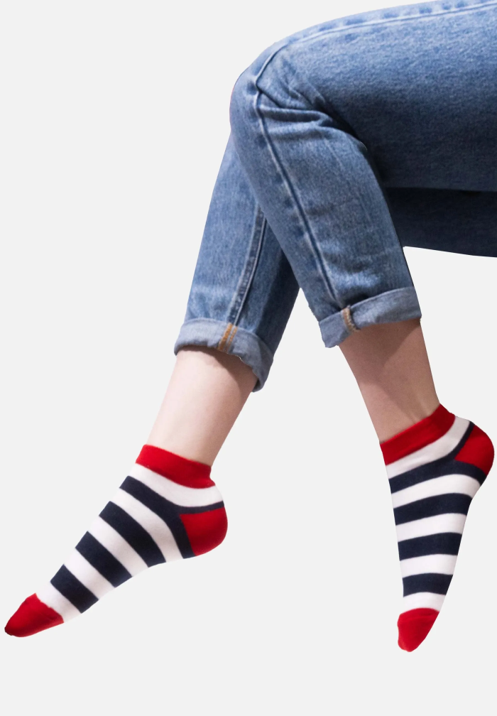 Organic Cotton Ankle Socks with Sailor Stripes