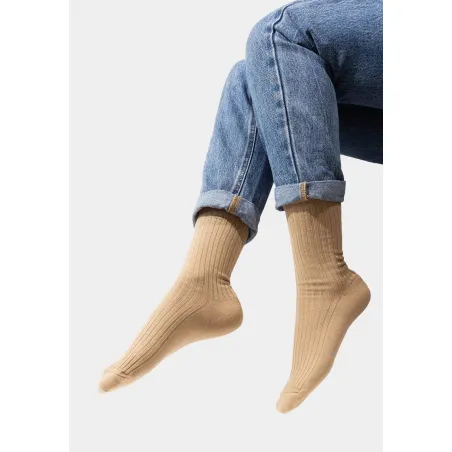 Beige socks made of organic cotton with wide stripes