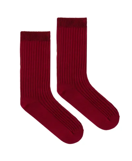Burgundy socks made of...