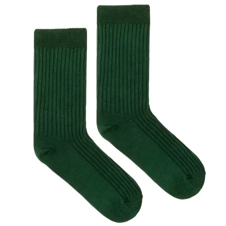 Bottle green socks made of organic cotton with wide stripes