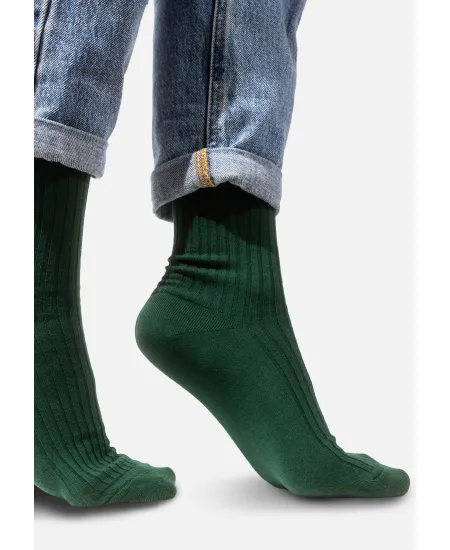 Bottle green socks made of organic cotton with wide stripes