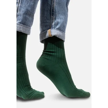Bottle green socks made of organic cotton with wide stripes