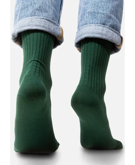 Bottle green socks made of organic cotton with wide stripes