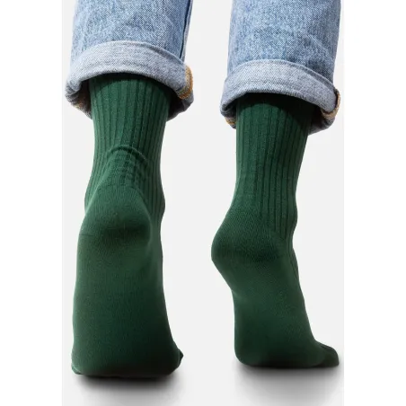 Bottle green socks made of organic cotton with wide stripes