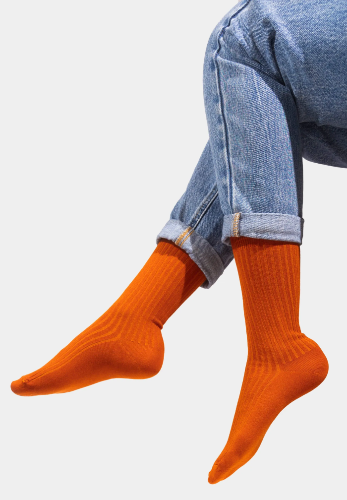 Ginger socks made of organic cotton with wide stripes