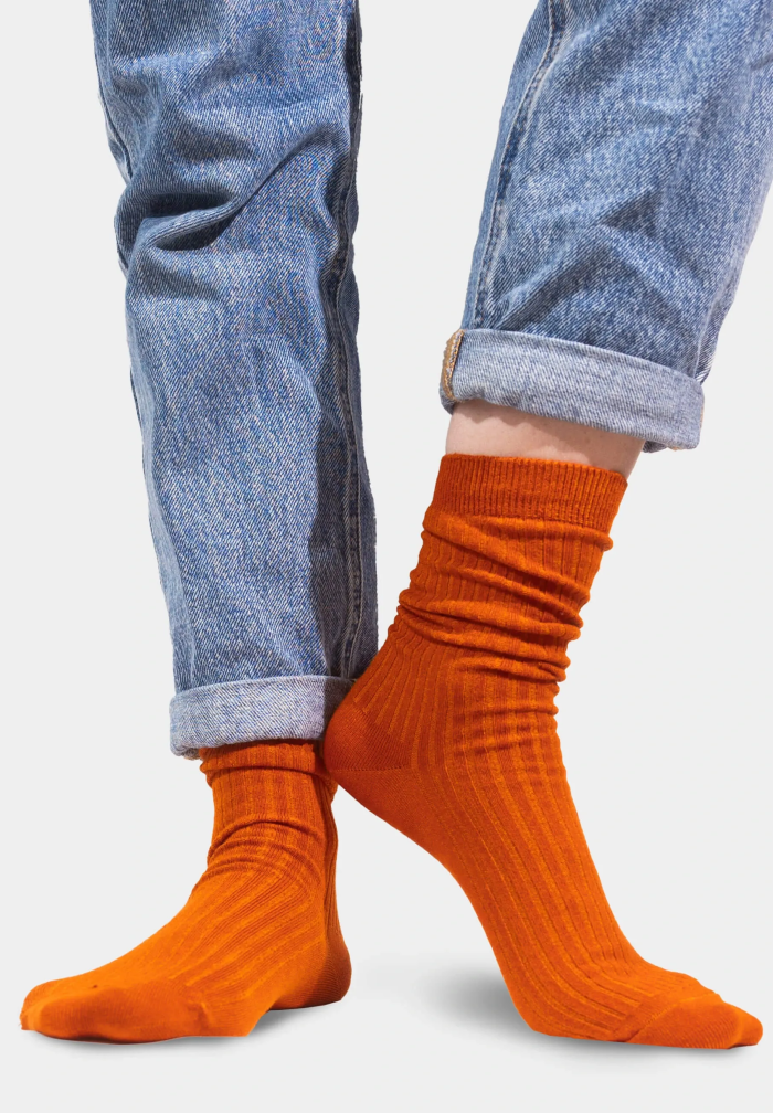Ginger socks made of organic cotton with wide stripes