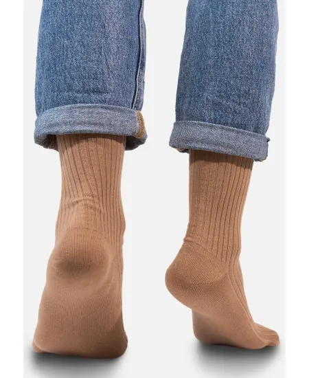 Light brown socks made of organic cotton with wide stripes