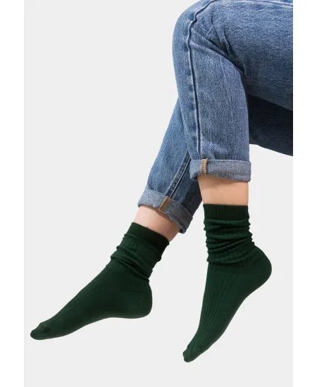 Bottle green socks made of organic cotton with wide stripes