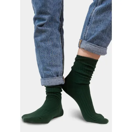 Bottle green socks made of organic cotton with wide stripes